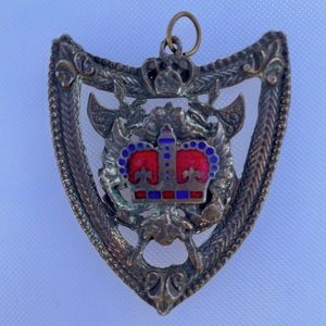 Vintage Shield Heraldic Crown Goth Pendant
